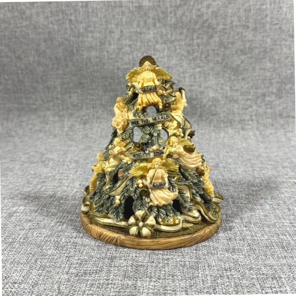 VTG Holiday Workshop Angel Christmas Tree Tea Light Green Gold Resin Holiday